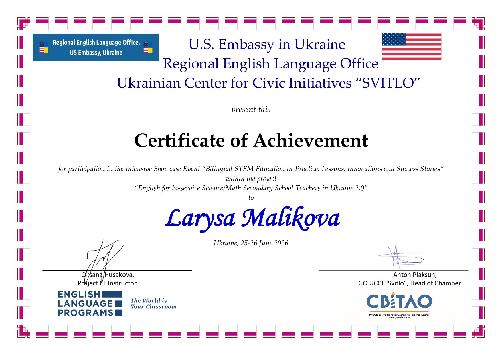 Certificate Presentation_Larysa Malikova